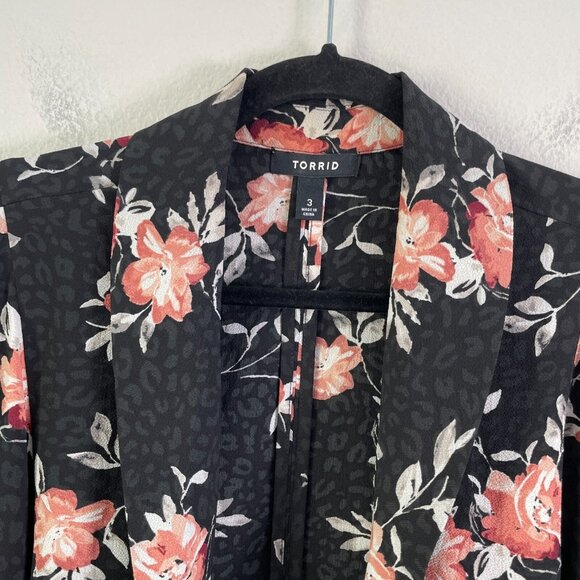 Torrid Womens Plus 3X Black Floral Knit Crepe Drape Blazer Open Jacket - Picture 6 of 12